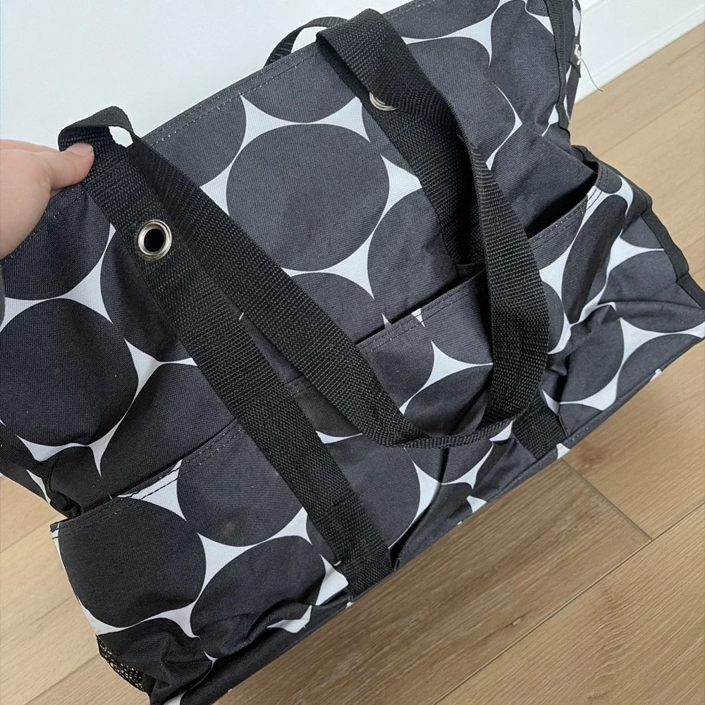 THIRTY-ONE Large TOTE Bag BIG BLACK & WHITE POLKA DOTS Handles Zip Top Utility‎ - Picture 5 of 10